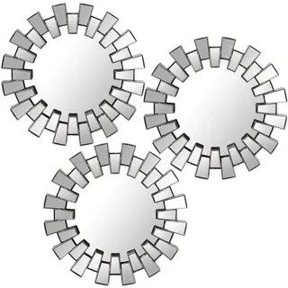 DRW Set mit 3 runden Wandleuchten mit Spiegeln aus Melamin, silberfarben, 25 cm