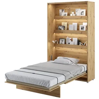 Furniture24 Schrankbett Bed Concept, Wandklappbett mit Lattenrost, V-Bett, Wandbett Bettschrank Schrank mit integriertem Klappbett Funktionsbett BC-02, 120 x 200 cm, Artisane Eiche, Vertical - Hellbraun