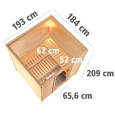 Bild von Sauna Mojave 40mm Fronteinstieg, 9 kW Bio-Kombiofen mit Bio Saunaofen 9kW extern Klarglastür