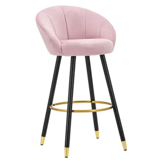 Barhocker "Prag" aus rosafarbenem Samt und Holz – 55 x 56 x 104 cm – Beine mit goldenen Details und runder Fußstütze, eleganter Glamour-Stil - Rosa
