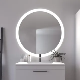 Loevschall Vega LED Badspiegel, Smart Mirror mit Touch-Schalter, Spiegel Rund 100 cm, Badezimmerspiegel mit LED-Front- und Hintergrundbeleuchtung, Breiter Lichtrahmen, Warmweiß 3000K Licht