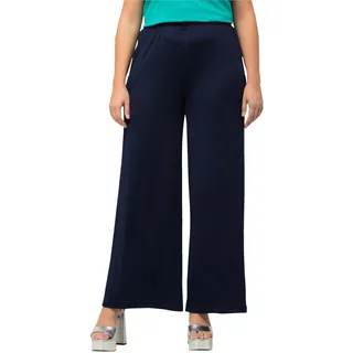 Ulla Popken Damen große Größen Übergrößen Plus Size Marlenehose, gerades Bein, Elastikbund, Rippjersey Marine 54+ 716101770-54+