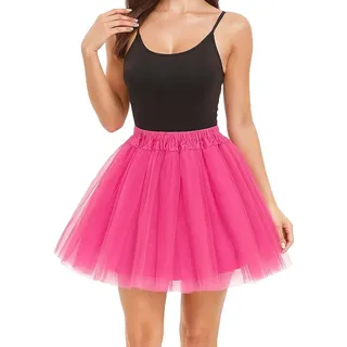 KEPYATI Tüllrock Damen Tutu Klassisch Elastisch, 3 Lagig Tüll Tüllrock, Ballett Tüllrock Petticoat Unterrock Rock, 80Er Rosa Tütü Für Halloween Party Festival Feier Retro Party Kostüme
