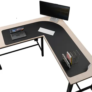 Chihein 135cm x 165cm x 50cm L-förmige Leder-Schreibtischunterlage – Große Gaming-Eckunterlage, rutschfeste, wasserfeste Oberfläche, leicht zu reinigen, perfekt für Büro und Zuhause (schwarz/grau)
