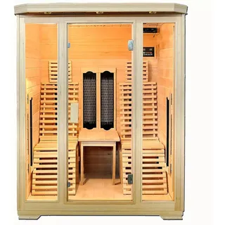 PureHaven Infrarotkabine für 2 Personen, Hemlock-Tanne, Tiefenwärmestrahler, Bluetooth Soundsystem, Farblichttherapie, Timer, Ozonreinigung