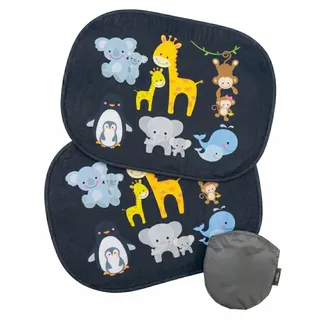 HECKBO 2X Auto Sonnenblende mit 8 Saugnäpfen - Baby Tiere mit Mama - 44x36cm - Auto Fenster Seitenfenster Sonnenschutz Autosonnenblende Seitenscheibe - mit Tasche - für Baby Kinder Mädchen Jungen