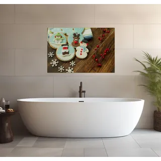 Wallario wasserfestes Poster selbstklebend 91,50 x 61 cm, Weihnachten in der Küche - Plätzchen auf einem Holztisch, Badezimmerposter Spritzschutz mit Hochglanzoberfläche in Glasoptik - Schwarz