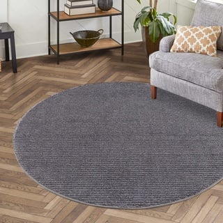 carpet city Teppich Einfarbig Grau Wohnzimmer - Rund 160x160 cm - Hochtief-Streifen-Muster, 3D-Effekt - Kurzflor Teppiche Modern - Deko Home&Living