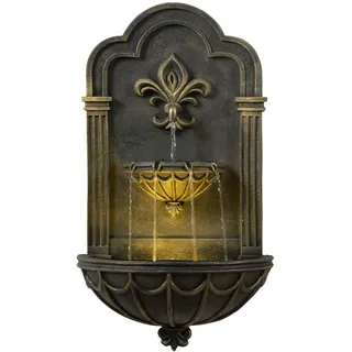 Teamson Home Fleur-de-Lis Wandbrunnen Outdoor 80 cm mit integrierter LED Beleuchtung und dekorativem Schwarz-Gold Finish
