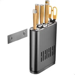 Messerblock Leer Wandmontage, Küchenset Messer Vitrine Aus Aluminium Mit Tropfschale, Messerrolle Für Schneidemesser Küche Und Bıçak Seti, Platzsparender Messerblock Schublade In Anthrazit Grau