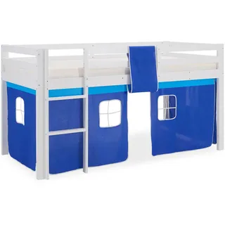 Homestyle4u Hochbett 90/200 cm Blau , Weiß, Blau , Holz , Kiefer , 90x200 cm , Babymöbel & Kindermöbel, Kinderzimmer & Jugendzimmer, Kinderbetten, Hochbetten