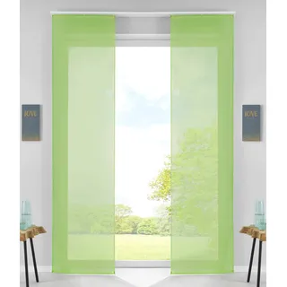 Gardinenbox 2er Set Schiebegardinen Flächenvorhänge Vorhang Gardine Schiebe HxB 245x60 cm Apfelgrün Komplett mit Paneelwagen Beschwerungsstange, 85589N2