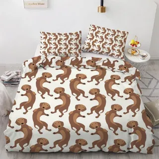 Bettwäsche-Set Dackel 220x240 cm 3-teilig Mikrofaser Cartoon 3D Wendebettwäsche mit Reißverschluss 2 Kissenbezüge 80x80 cm