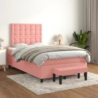 2024 Moderne Klassische Betten Boxspringbett mit Matratze Rosa 120x200 cm Samt 249517 - Rosa