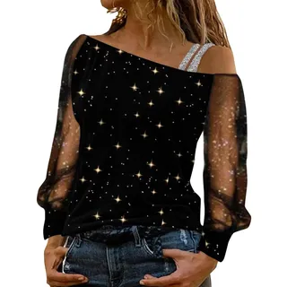TBloevwlh Pailletten Oberteil Damen Glitzer Shirt Festliche Blusen Schwarz Elegant Sexy Silvester Outfit Modern Casual Mit Oberteile Herbst Winter Große Größen Langarm Tunika