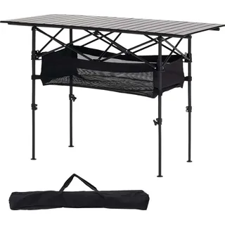 SucceBuy Klapptisch Buffettisch tragbarer Allzwecktisch 120 cm, rechteckiger Aluminiumtisch (für 4-6 Personen) mit höhenverstellbarer Funktion & Tragetasche, Gartentisch Campingtisch für Partys und Picknick Schwarz - Schwarz