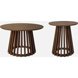 sweeek - 2er-Set Couchtische aus Holzdekor und Tannenholz, Ø40cm und Ø60cm - Nussbaumfarben