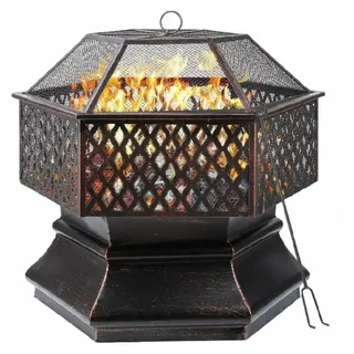 Barbecue Feuerschale - Holzkohlegrill 71 cm - Outdoor Feuerstelle aus Stahl mit Funkenfang-Deckel - BBQ