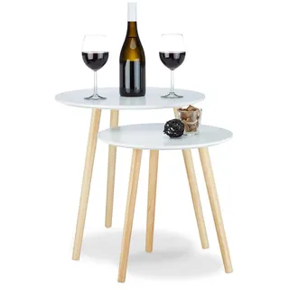 Relaxdays Beistelltisch Weiß rund 2er-Set Holz Satztische 47x47,5 cm , Multicolor , Holzwerkstoff, Holz , 47.5x47x47.5 cm , Wohnzimmer, Wohnzimmertische, Beistelltische