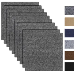 mymai Teppichfliesen Selbstklebende 30x30cm, 10 Stück Set, 0.9m2 Strapazierfähige Filzfliesen mit hochwertigem Schlingenflor für Wohnung, Büro, Gewerbe, antistatisch mit Rückendeckung (Dunkelgrau)