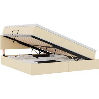 Aufbewahrungsbett mit Matratze Creme 160 x 200 cm Holzwerkstoff - Creme
