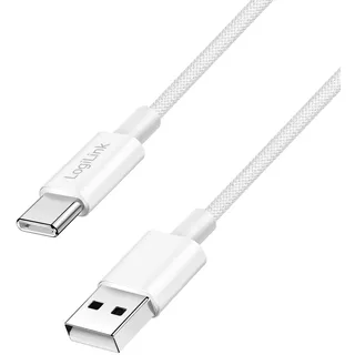 Logilink USB 2.0 Type-C-Kabel, C/M zu A/M, Nylon-Ummantelung, 60W, weiß, 1 m