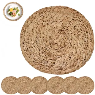 HJYDGJ 6 Stücke Tischuntersetzer Rund Natur Rund Wasserhyazinthe Tischsets Platzset Aus Seegras Ischset Geflochten Aus Wasserhyazinthe Tisch Untersetzer-Set Platzdeckchen