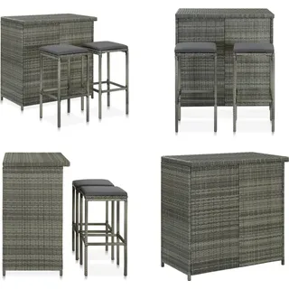 vidaXL 3 tlg. Bar Set Poly Rattan Grau - Bar-Set - Bar-Sets - Bartisch Mit Barhocker - Bartische Mit Barhocker - Grau