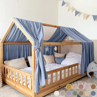 lilimaus Hausbett Himmel [in 12 Farben] Betthimmel Hausbett aus 100% Baumwolle Musselin - Stoffhimmel für Hausbett Deko Mädchen & Jungen - Himmel für Hausbett Kinder - Bett Vorhang Kinderbett
