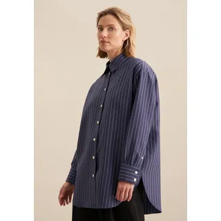 Longbluse SEIDENSTICKER "Schwarze Rose", Damen, Gr. S (36), blau (marine), 89% Viskose, 11% Polyester, gestreift, oversize, ohne Ausschnitt, Blusen Longbluse, 1/1 Kragen Streifen