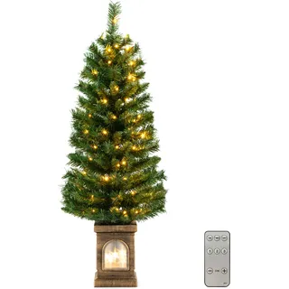 COSTWAY 120 cm künstlicher Weihnachtsbaum im Topf, 3 Lichtmodi, beleuchteter Tannenbaum mit warmweißen LED-Lichtern & Timer & 160 PVC Zweigspitzen - Grün