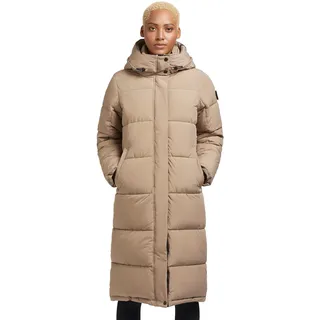 Steppmantel KHUJO "TIONE", Damen, Gr. M (38), beige (sesame beige), Steppware, Obermaterial: 100% Polyester. Futter: 100% Polyamid. Füllung: 100% Polyester, unifarben, knielang, Mäntel Steppmantel, elastische Bündchen am Ärmelfutter