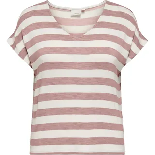 V-Shirt ONLY CARMAKOMA "CARLIRA LIFE S/S V-NECK TOP JRS NOOS", Damen, Gr. M, adobe rose stripes:cloud dancer, Jersey, Obermaterial: 95% Viskose, 5% Elasthan, gestreift, regular fit normal, V-Ausschnitt, Shirts V-Shirt