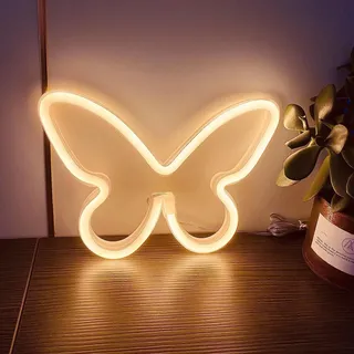 Schmetterlings-LED-Neonlicht, USB- oder batteriebetrieben, Schmetterlings-Neon-Wanddekorationslicht für Weihnachten, Bar, Schlafzimmer, Kinderzimmer, Klassenzimmer, Dekoration, Geschenk Warmweiß