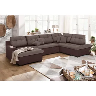 Wohnlandschaft HOME AFFAIRE "Föhr U-Form", braun (mittelbraun), B:310cm H:75cm T:200cm, 100% Polyester PRIMABELLE/Webstoff;100% Polyester Melrose/Struktur grob;100% Polyester Luxus-Microfaser/Struktur, Sofas, Wohnlandschaft, wahlweise mit Bettfunktion