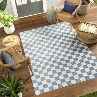 Livabliss Chelsea Santa Rosa waschbar innen Waschmaschine - Vintage Groß für Wohnzimmer 200x275 cm, Schlafzimmer, Küche - Orientalischer Boho Style, Blau und Creme