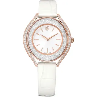 Swarovski Crystalline Aura Uhr, Schweizer Produktion, Lederarmband, Weiß, Roségoldfarbenes Finish