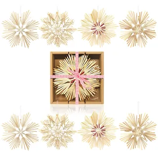 COM-FOUR com-four® 8X Strohsterne im Mix-Set - Stroh-Anhänger für den Weihnachtsbaum - natürlicher Christbaum-Behang - Weihnachtsdekoration - 18 cm