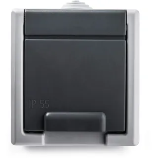 Famatel – Steckdose | Für den Einbau | Serie Aquant 55| IP55 | Kindersicherung | Diese Steckdose ist wasserdicht | Leicht installierbares Produkt | Grau