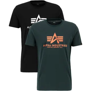 Alpha Industries Basic T 2 Pack", T-Shirt für Herren, Black/Dark petrol),
