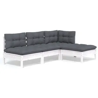 vidaXL 4-tlg. Garten-Lounge-Set mit Kissen Weiß Kiefernholz - Weiß