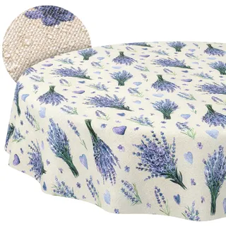 ANRO Tischdecke abwaschbar Lavendel Violett Rund 140 cm – wasserabweisend Indoor Outdoor, Lotuseffekt, Schnittkante