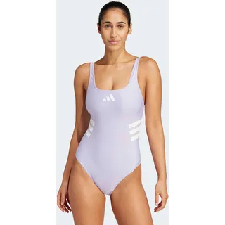 Badeanzug ADIDAS PERFORMANCE "3-STREIFEN U-BACK", Damen, Gr. 42, N-Gr, lila (violet tone, warm vanilla), Obermaterial: 78% Polyester, 22% Elasthan, Badeanzüge Badeanzug