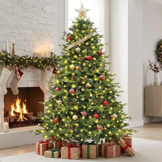 Himimi Weihnachtsbaum Künstlich 180cm Beleuchtet - LED Tannenbaum mit Warmweißen Lichtern, 1000 PE PVC Zweigspitzen Premium Qualität, Klappbar Christbaum für Weihnachtsdeko Innen