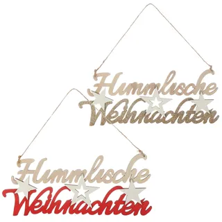 com-four® 2x Hängedeko Weihnachten - Holz-Aufhänger mit Schriftzug für Weihnachten - Türschild aus Holz für Tür, Fenster oder Wand - Christmas Sign (goldfarben + rot)