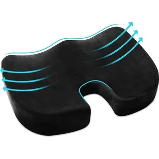 Unyqoos® Ergonomisches Visco‐Sitzkissen – U‐förmig, 43×33×7 cm, abnehmbarer atmungsaktiver Mesh‐Bezug, Anti‐Rutsch‐Gummibasis für Auto & Büro