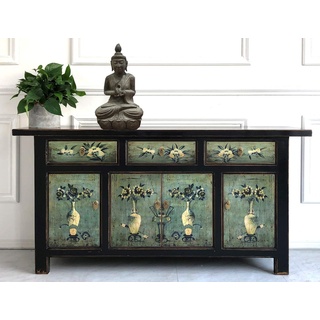opium outlet Kommode Sideboard Schrank Anrichte Buffet chinesisch asiatisch orientalisch Vintage Shabby grün-schwarz