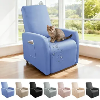 4-Teilig All-Inclusive Sesselbezug wasserdichte, Sesselschoner mit Taschen für Relaxsessel und Fernsehsessel, Sessel Überzug mit armlehne, Sesselbezuge Stretch für Kinder, Hund und Haustieres