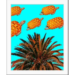 Queence »Carla« Ananas Palmen Schildkröten Tiere Wassertiere HD Premium Poster-Druck inkl. Holzrahmen,