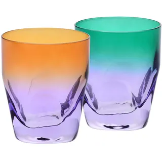 Krosno – Whiskygläser 260 ml – 2er Set – Aurora Kollektion – Handbemalt – Bleifreies Kristall – Für Bourbon, Rum & Cocktails – Geschenk – Orange-Violett